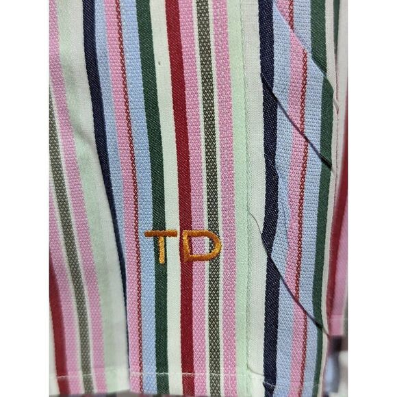 Thomas Dean Men's Multi-Color Striped Long-Sleeve Button-Down Shirt Size XL - Picture 3 of 4